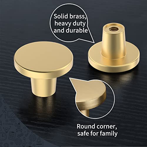 BIGLUFU 12 Pcs Brass Drawer Knobs, 1.18"/30mm Round Kitchen Cabinet Knobs, Furniture Door Handles Cupboard Pulls with Screws - Image 3