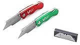 Set of 2 Vulcan Gear Utility Knives Box Cutter Set with 10 Extra Blades Included Red & Green
