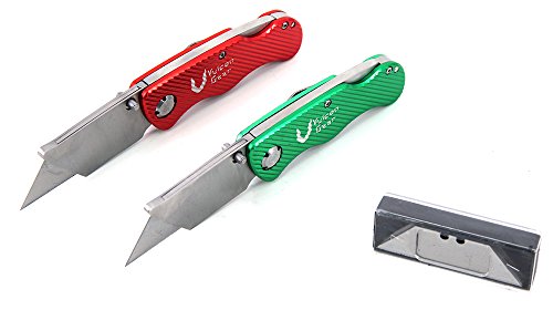 Set of 2 Vulcan Gear Utility Knives Box Cutter Set with 10 Extra Blades Included Red & Green
