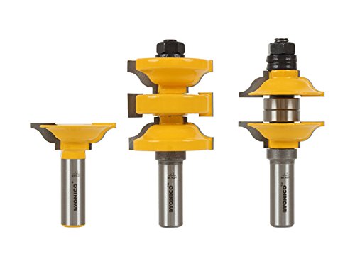 Best Cyber Monday 🔥 Yonico Router Bits Set Exterior Door Rail and Stile Extended Tenon 3 Bit Classical 1/2-Inch Shank 12346