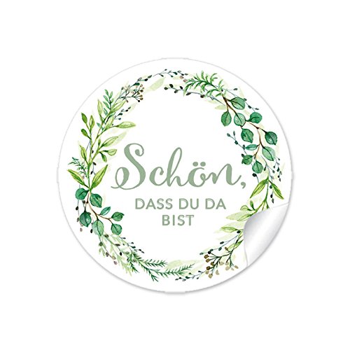 72 Adesivi Rotondi Con Scritta Tedesca 'Schön Dass Du Da Bist' – Etichette Vintage Rosse Con Rami Per Matrimoni, Regali Ospiti, Decorazione Tavolo, Inviti Fai-da-te