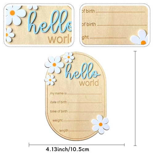 Image of Hello World Newborn Sign, Baby Announcement Sign, Hello World Signs, Newborn Signs Announcement Board for New Baby, Wooden Birth Name Board Decor, Welcome Arrival for Nursery Hospital Girl Boy(Blue)