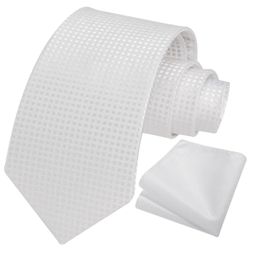 Image of HISDERN Mens Ties Plaid Tie and Pocket Square Set Classic Woven Formal Checkered Neckties & Handkerchief Wedding Party