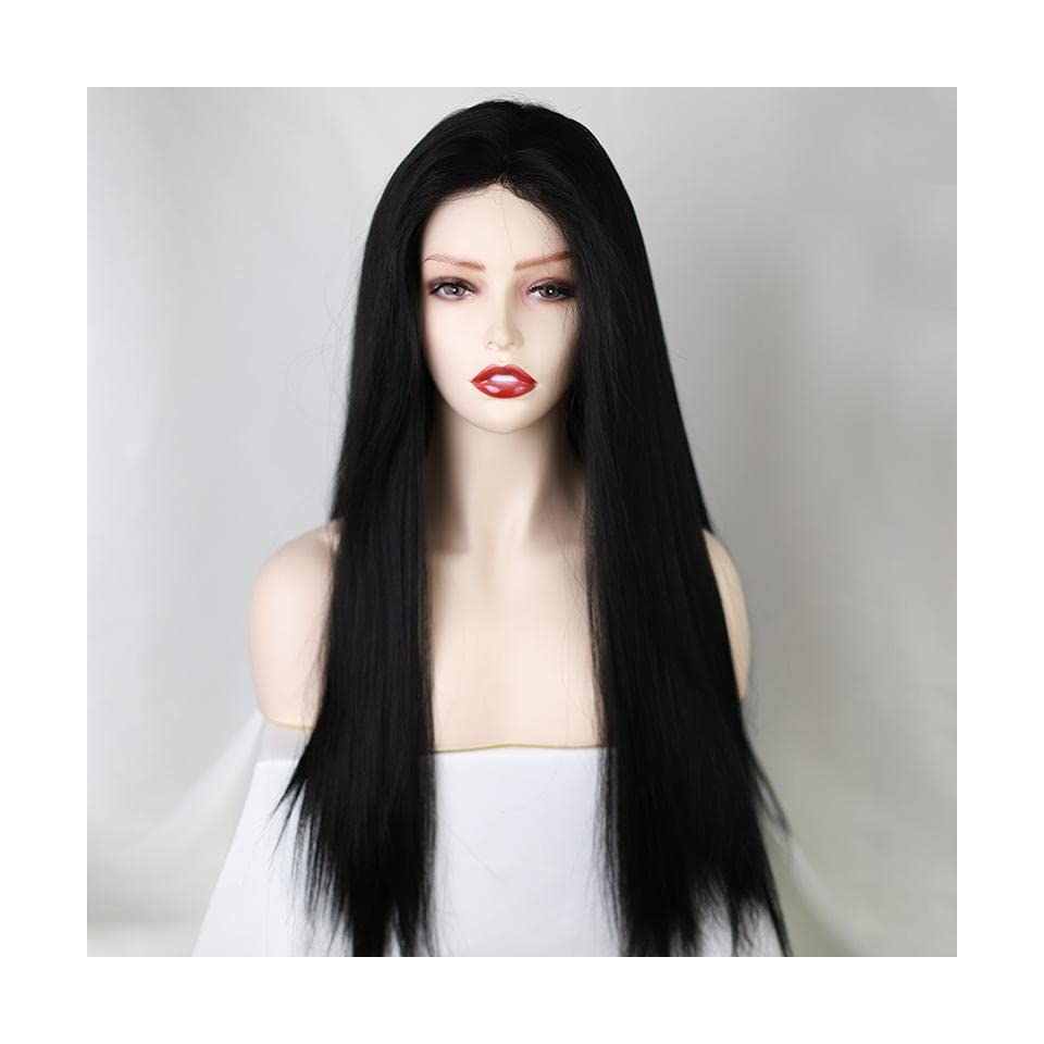 Perruque synthétique noire pour femme avec ligne de cheveux réaliste