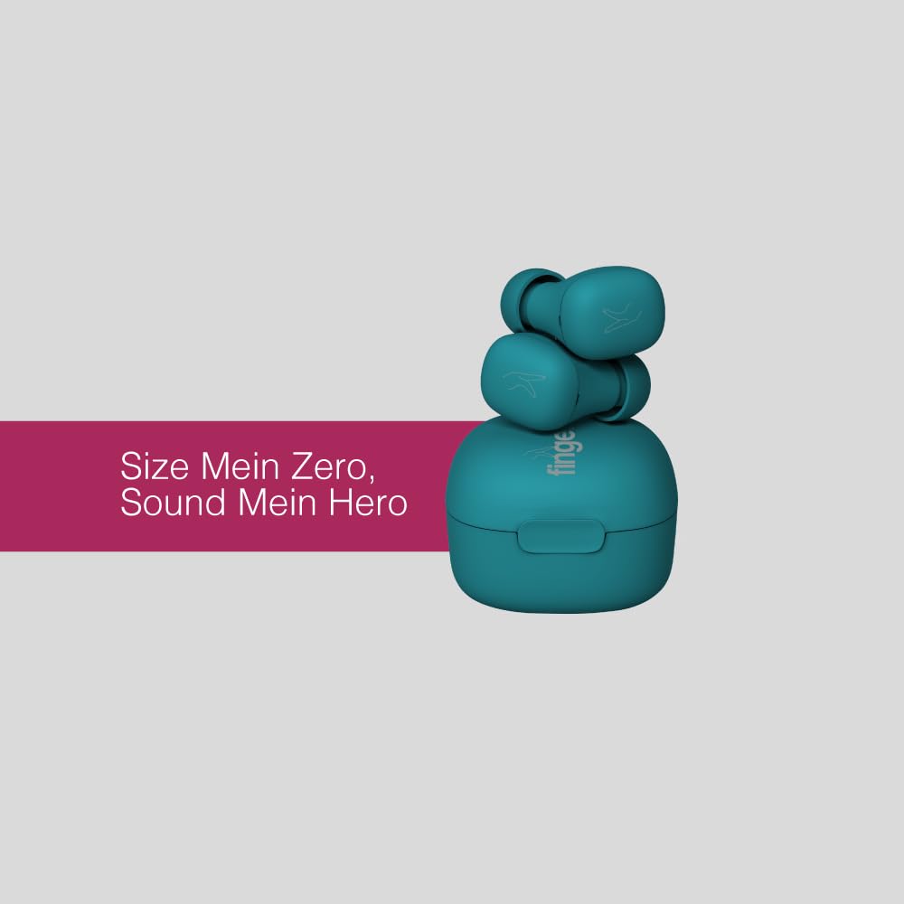 FINGERS SizeZero Pods2 World's Tiniest TWS Earbuds with 15-Hour Total Playtime, Quick Charge of 10 mins for 2-Hour Playtime, Built-in Mic with SNC™ Technology for Clear Calls (Teal)