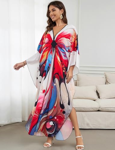 Image of KECVOT Kaftan Dresses for Women Plus Size Batwing Sleeve Caftans Long Bathing Suit Cover Up Maxi Beach Dress Loungewear