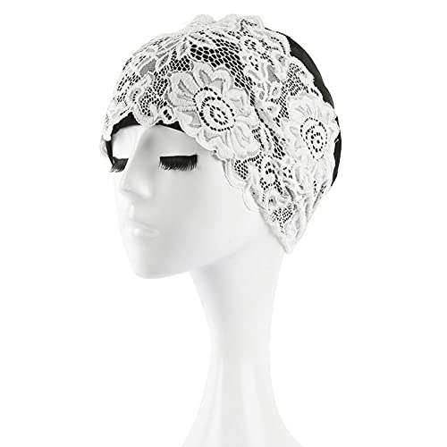 Gorro de baño Gorro de baño for Mujer con Encaje Floral, Impermeable, con Revestimiento de PU, Tejido for Piscina, Protege el Cabello Largo y Las Orejas for Mujer(Black)