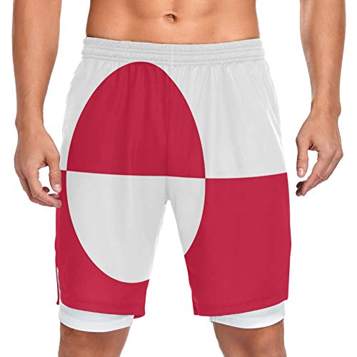 Vnurnrn Greenland Flag Mens 2 in 1 Workout Running Shorts Sport Pants with Pocket2