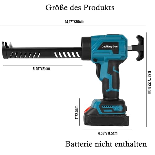 Akku Kartuschenpresse für Makita 18V Batterie,Elektrische Kartuschenpistole für 300 ml-Kartuschen,4 Geschwindigkeiten,Akku Silikonpistole für Abdichten, Spachteln, Auslaufsicher, ohne Akku