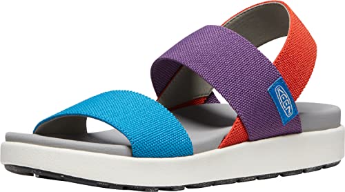 KEEN womens Elle Backstrap Casual platform open toe Wedge Sandals, Charisma/Red Clay/Fjord Blue Tri-tone, 5