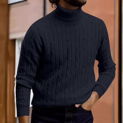 Men's Autumn Winter Vintage Sweater, Mens Fashion Striped Knitted Slim Fit Long Sleeve Sweater Stand Collar Pullover4
