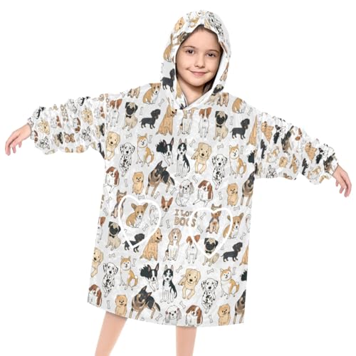 Pardick Wearable Blanket Hoodie for Kids, Colorful Multi Puppys Fleece Sweatshirt Blanket Oversized Blanket Sweatshirt with Pocket Flannel Warm Hooded Blanket 6-10 Year Old Girl Boy Gift, One Size