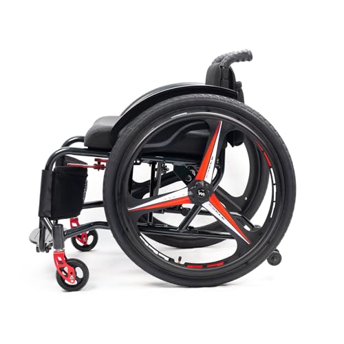 Lightweight All-Terrain Ultra Lightweight Sports Wheelchair Foldable Adjustable Footrest and Seat Height, Handbrakes,Suitable for Teenagers, Adults, Seniors(Black1,Seat width42cm/16.5in)