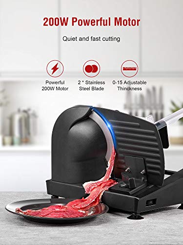 Meat Slicer, 200W Electric Deli & Food Slicer Machine with Two Removable 7.5’’ Stainless Steel Blades, Adjustable Thickness Knob (0-15mm) and Food Carriage for Meat, Cheese, Bread Fruit & Vegetables - Thumbnail 2