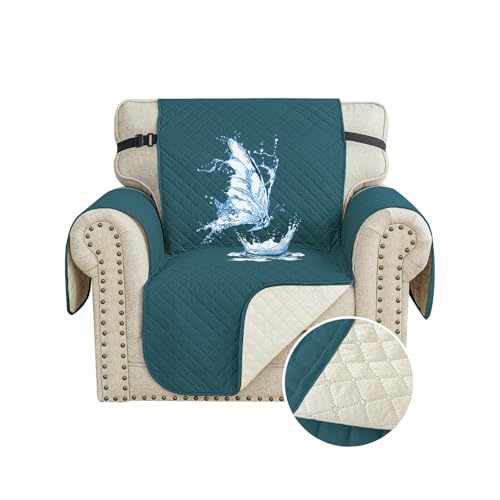 CYCMACO Funda Sofa Impermeable 1 Plaza, Fundas para Sillones Antiarañazos Gatos, Couch Cover Antideslizante Antimanchas, Universal, con Reposabrazos, Lavable, Verde Oscuro