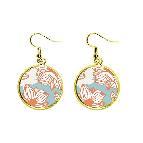 Boucles d'oreilles pendantes or fleur bleue et orange pour femme