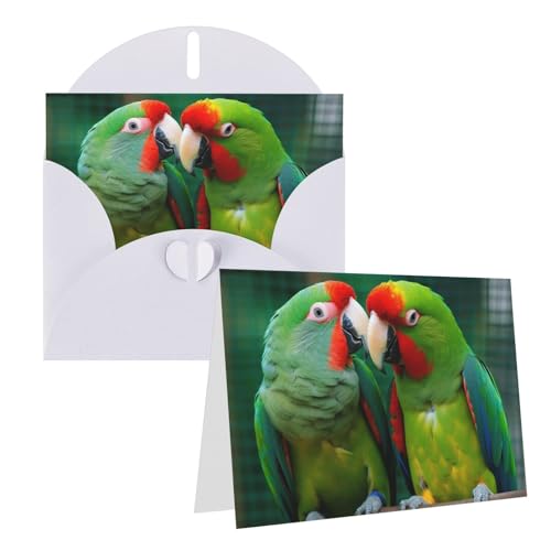 QMNEHJ グリーティングカード サンキューカード 封筒付き ブランクノートカード 4x6インチ バースデーカード 2匹のオウムがお互いを愛し合っている ウェディングカード お悔やみカード おもしろい 思考カード あらゆる機会に