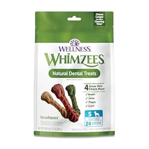 Whimzees Wellness Brushzees Dog Dental Treats, Natural Chews, Small Size Stick, (24 Count)