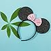 CHuangQi Mouse Ears Solid Black and Pink Sequins Bow, Set of 12