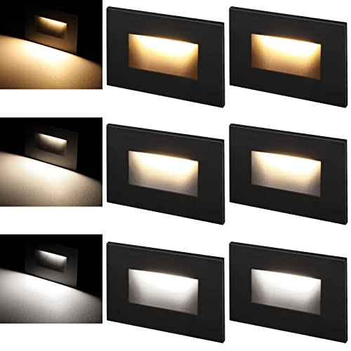 Leonlite Black 3Cct 120V Led Step Lights, 150Lm 5%-100% Dimmable Stair Lights Indoor Outdoor Ip65 Waterproof, Cri90&Etl, 3000K/4000K/5000K Selectable Aluminum Staircase Lights, Pack Of 6 #TOP16