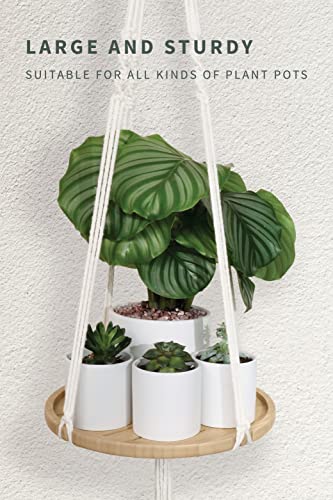 Naumoo Natural Macrame Plant Hanger - 11.4 Inch - Hanging Plant Holder With White Rope And Bamboo Shelf For Indoor And Outdoor - Pot Holder For Plants, Flower, Planters - Boho Home Ceiling Decor #TOP3