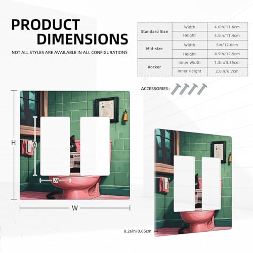 Decorative Outlet Covers Funny Black Cat Newspaper Pink Toilet 2 Gang Wall Plate Double Rocker Two Switch Wall Cover Plate Jumbo Dual Gfci Faceplate for Bedroom Decor