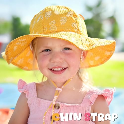 Image of HONGTEYA Baby Sun Hat Toddler Girl Beach Hat Sun Protection Adjustable Outdoor Summer Wide Brim Bucket Hat for Infant Kids