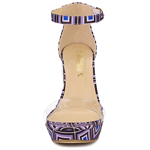 Allegra K Allegra K Women's Printed Clear Platform Purple Chunky Heel Sandals - 10 M US