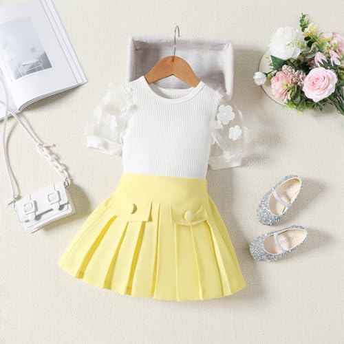 Toddler Baby Girl Skirts Outfit Spring Summer Kids Clothes Sleeveless Knit Vest Top + Pleated A-Line Skirt Set2