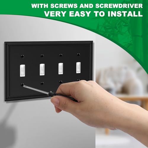 Matte Black Decorative Quad Toggle Light Switch Covers Wall Plate by OKAYZIP - Used condition - Image 6