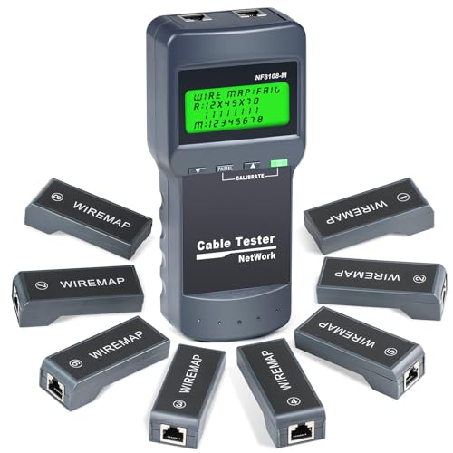 VXSCAN Network Cable Tester, Wire Fault Finder for Cat5, Cat6, 5e, 6e, Locate The Breakage Point, Length Measurement, Continuity Checking with 8 Remote Units