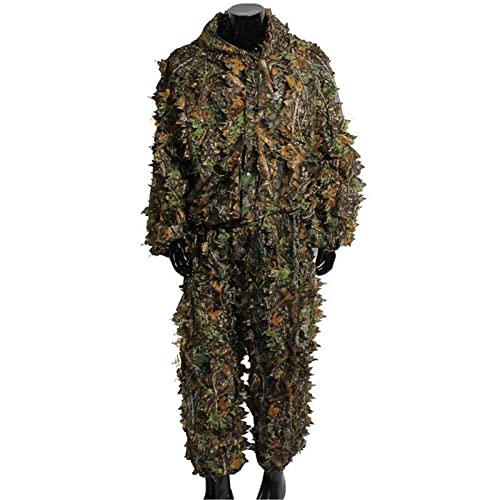 PIMRRU Costumes Extérieurs Camo Ghillie, Costume De Chasse Respirant À Capuche Léger 3D Camouflage Ghillie pour Vêtements pour Enfants Et Adultes Offrant Une Excellente Couverture dans Les Bois Cover
