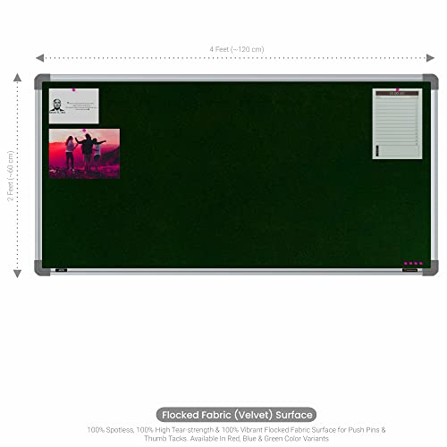 Image of Scholar Art Metis 2x4 Feet Fabric Pin-up Display Board for Study Table & Kids Room | High Strength Velvet Cloth + High Density Soft Board for Pinning Photos, Sticky Notes & Reminders (Dark Green)