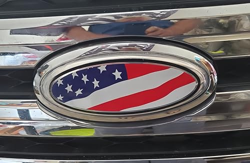 Image of 1 Pack Compatible for 2004-2014 F150 Front Grille Rear Tailgate Emblem, 9 inch Black Oval American Flag Emblem Fits 11-14 Edge, 11-16 Explorer, 06-11 Ranger, 07-14 Expedition