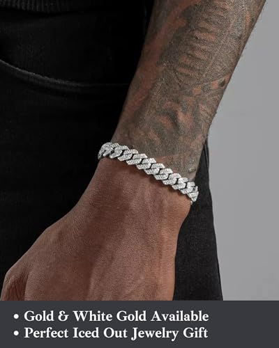 LuxeFlex Cuban Link Bracelet for Men and Women, 8mm 14K Gold/White Gold Plated, 5A Zircon Iced Out Cuban Link Chain Bracelet Set, Diamond CZ Rapper Necklace, Miami Hip Hop Jewelry2