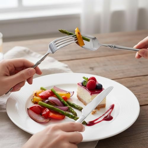 Image of 25 Pcs Silver Cutlery Set for Dining Table the Perfect Lightweight Silim Handle Tableware Including Dinner Spoon, Dinner Fork, Dinner Knife, Dessert Spoon & Dessert Fork