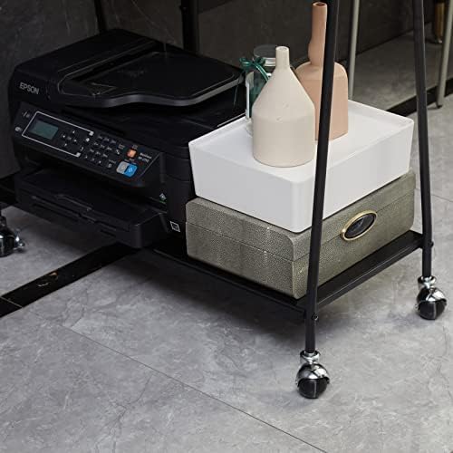 Henbula Bar Storage Trolley Cart,Acrylic Metal Rolling Utility Mobile Shelving Organizer Cart with Handle Lockable Wheels for Living Room Kitchen Office Bedroom,Black (MFDV-B)
