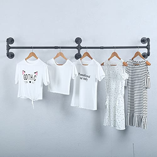 Industrial Pipe Clothing Rack Wall Mounted,Vintage Retail Garment Rack Display Rack Cloths Rack,Metal Commercial Clothes Racks For Hanging Clothes,Iron Clothing Rod Laundry Room(70.86In,Black) #TOP1