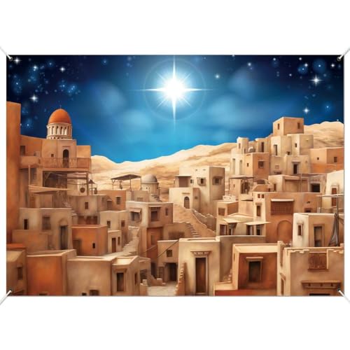 Zliisang 7x5ft Bethlehem Town Village Backdrop Nativity Christmas Decor Bethlehem Cityscape Scene Banner Christmas Story Scene for Xmas Church Vbs Vacation Bible School Supplies