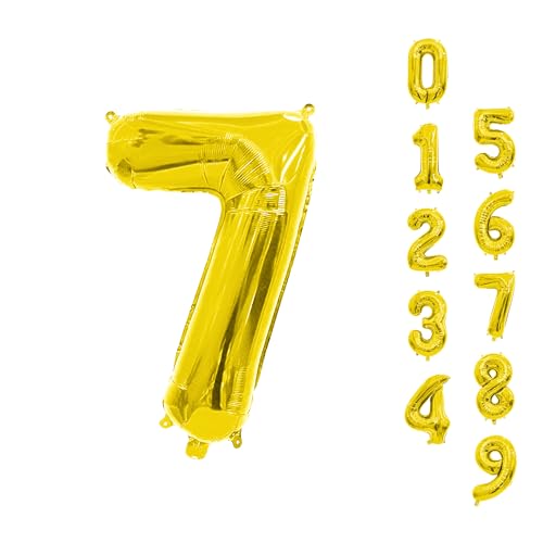 Trimming Shop Globos de número, globo dorado número 7 de 16 pulgadas, autoinflables, relleno de aire, pequeño globo de dígitos de aluminio para fiesta de cumpleaños, boda, aniversario, celebración,