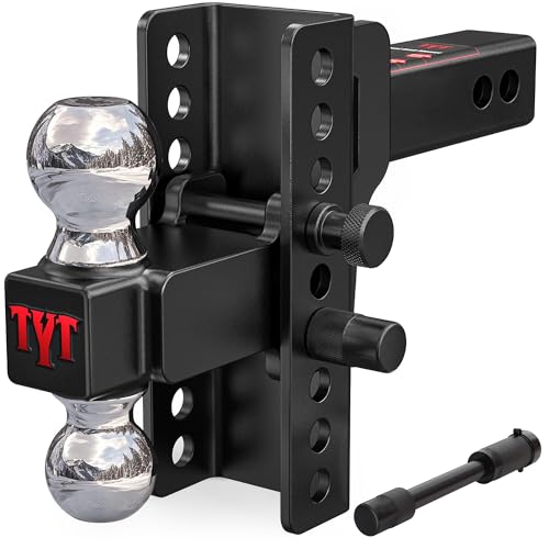 TYT Adjustable Truck Trailer Hitch for 2.5 Receiver 6 Drop/Rise Tow Hitch with Dual Balls (2 & 2-5/16) Compatible with Heavy-Duty Trailer Systems up to 20 000 lbs