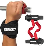 Beingfit パワーグリップ 筋トレ グリップ リストストラップ 2個セット｜高強度ナイロン×Dリング｜ラットプル・デッドリフト・ケーブル対応 リストラップ ジム 手首 サポーター (レッド)