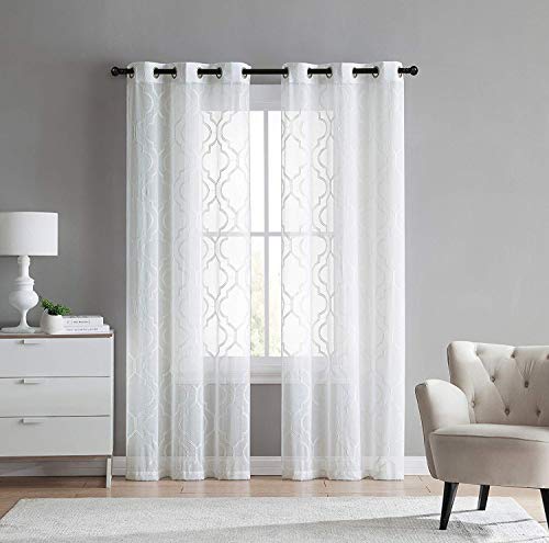 VCNY Home 2 Pack Charlotte Embroidered Quatrefoil Trellis Semi Sheer Curtain Panels
