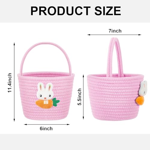Image of Domensi 1 Pcs Empty Easter Basket for Eggs Hunt Small Bunny Basket with Handle Soft Cotton Rope Woven Gifts for Candy Easter Days Decoration Party Holidays (Pink)