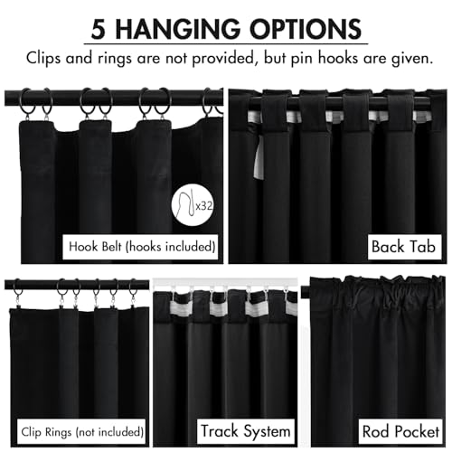 Image of MIULEE Velvet Curtains 50W x 96L 2 Panels Black Blackout Curtains | Luxury velvet fabric, pinch pleat design, back tab hooks, thermal insulated, blackout light blocking, for living room bedroom