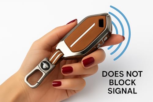 Image of Metal Remote Key Cover with Keychain for Kia Syros 2025 Seltos 2026 Stylish Full Protection 4-Button Smart Key | Glow-in-The-Dark Car Key Protector (Metal Brown)