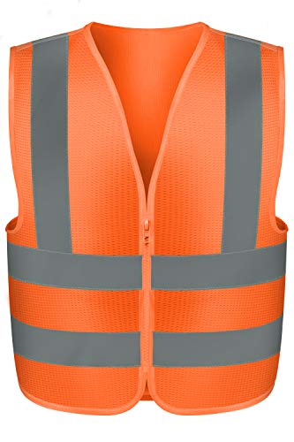 Neiko High Visibility Safety Vest ANSI Class 2, No Pocket, Neon Orange, Large (L)