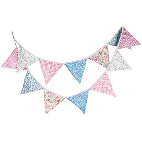 Hacoly Cotton Printing Bunting Pastoral Style Triangle Flags Double Sided Banners Decorations Pull flag For Festival Outdoor Wedding Birthday Party Garland Pennant Celebration Events Cover