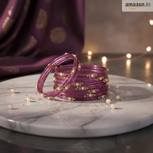 Image of SUNDRAM Women's Premium Fancy Glass Bangles for Women & Girls |with Zircon Gemstone Work & Charm| Traditional Ethnic Bangles Set of 12