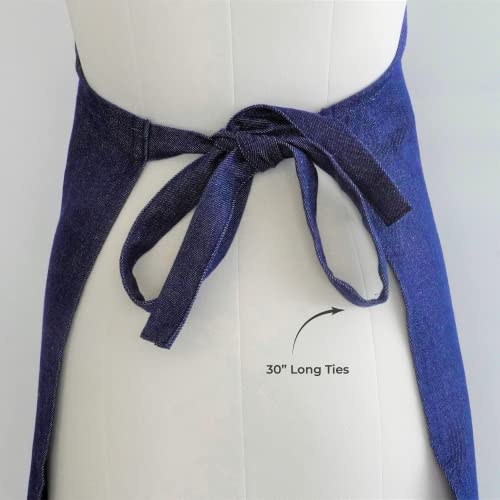 Mellow Buff 2 Pack Chef Apron, 100% Cotton Kitchen Apron With An Adjustable Neck With Long Ties, For Cooking, Baking | Denim Blue & Charcoal #TOP3